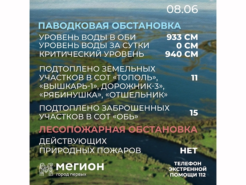 Лесопожарная и паводковая обстановка в Мегионе на 8 июня